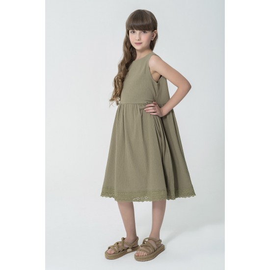 For You Kids Organic Hem Ruched Khaki Dress