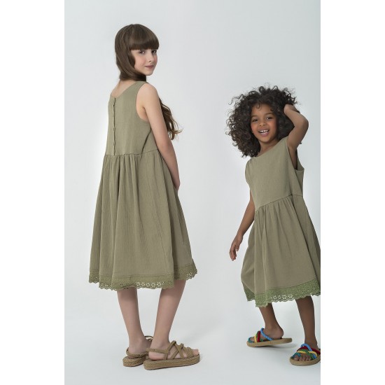 For You Kids Organic Hem Ruched Khaki Dress