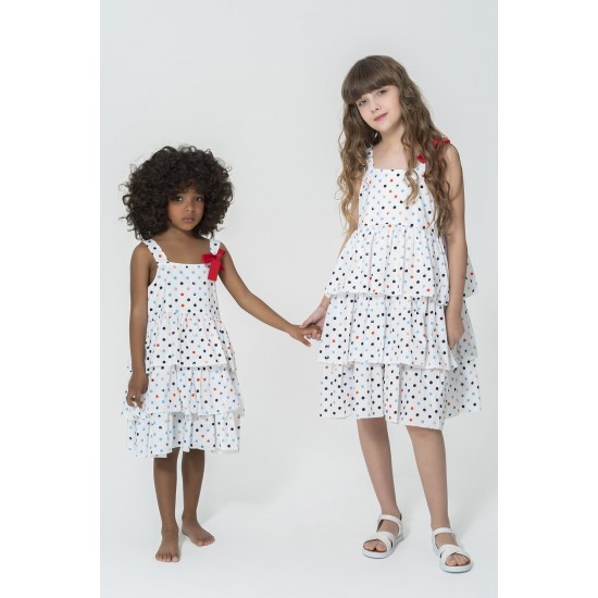 For You Kids Colorful Polka Dot Bow Strap Dress