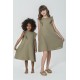 For You Kids Organic Shoulder Ruffle Khaki Dress