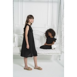 For You Kids Organic Shoulder Ruffle Black Dress