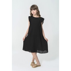 For You Kids Organic Shoulder Ruffle Black Dress