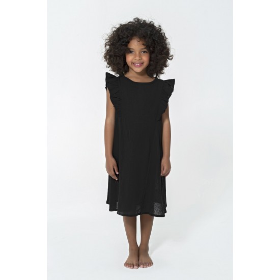 For You Kids Organic Shoulder Ruffle Black Dress