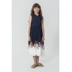 For You Kids Navy Blue Floral Patterned Collar Frilly Buttoned Dress