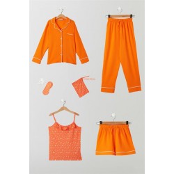 For You Kids 7 Pieces Organic Pile Orange Pajamas Set