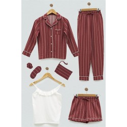 For You Kids 7 Pieces Viscose Tie Striped Tile Pajamas Set