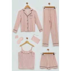 For You Kids 7 Pcs Viscose Pile Striped Fuchsia Pajamas Set