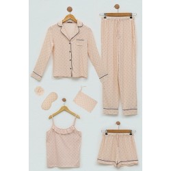 For You Kids 7 Piece Viscose Pile Polka Dot Pink Pajamas Set