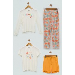 For You Kids 4 Pcs Strong Printed Ecru Pajamas Set