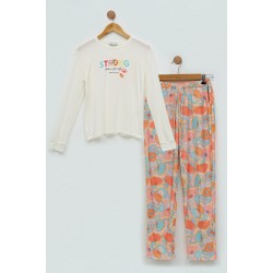 For You Kids 4 Pcs Strong Printed Ecru Pajamas Set