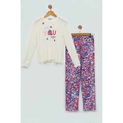 For You Kids 4-Piece Flower Printed Lilac Pajamas Set