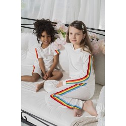 For You Kids Rainbow Stripe White Pajamas Set of 4