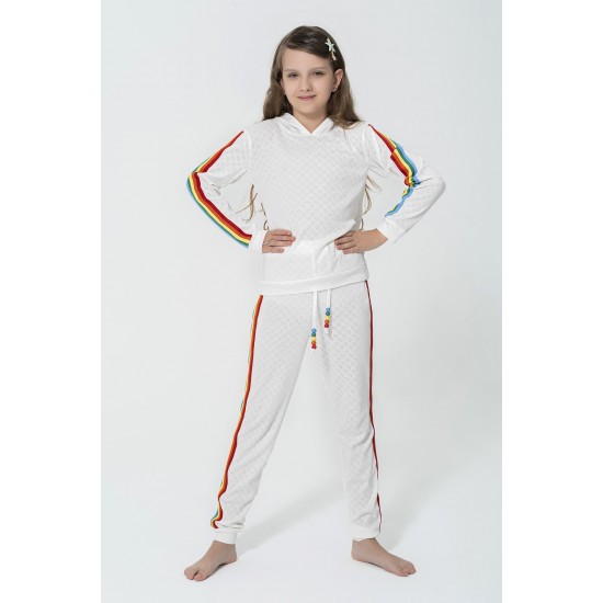 For You Kids Rainbow Stripe White Pajamas Set of 4