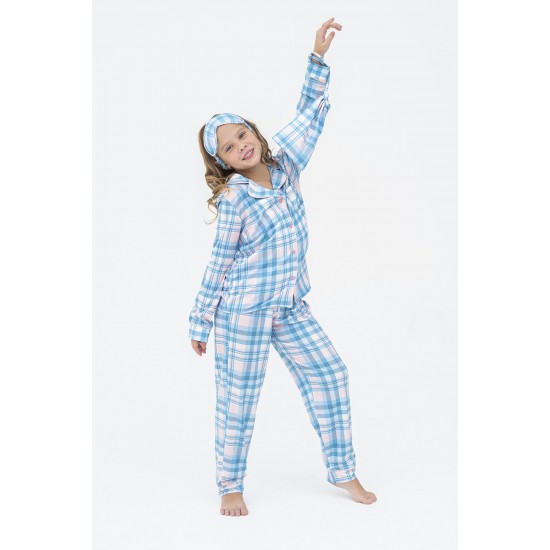 For You Kids 7 Pieces Pink Pile Plaid Pajamas Set