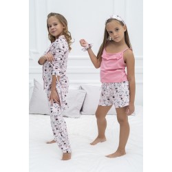 For You Kids 7 Pieces Pink Piping Super Girl Patterned Pajamas Set