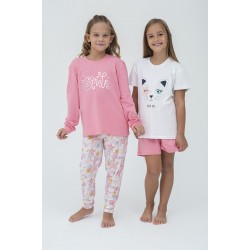 For You Kids Cat Pattern Pink Pajamas Set of 4