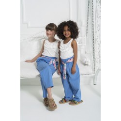 For You Kids Organic Belted Pocket Blue Trousers