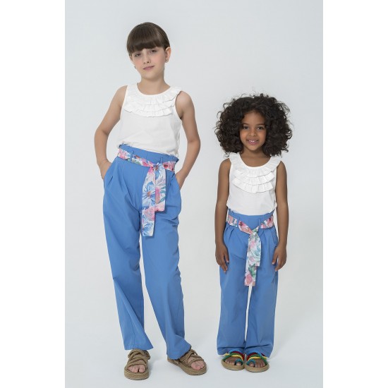 For You Kids Organic Belted Pocket Blue Trousers