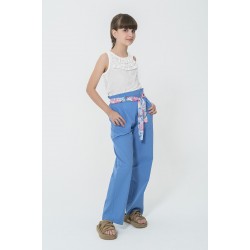 For You Kids Organic Belted Pocket Blue Trousers