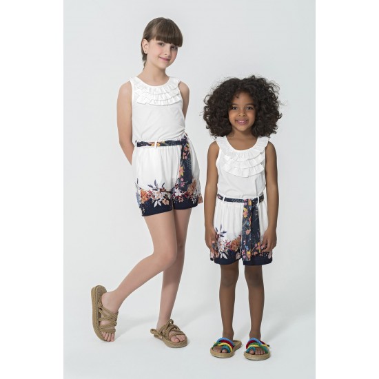 For You Kids Navy Blue Floral Patterned Shorts