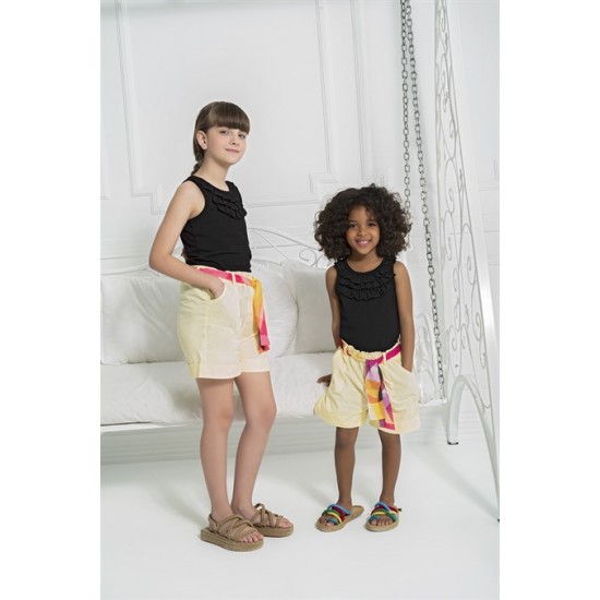 For You Kids Organic Belt Pocketed Double Leg Yellow Shorts