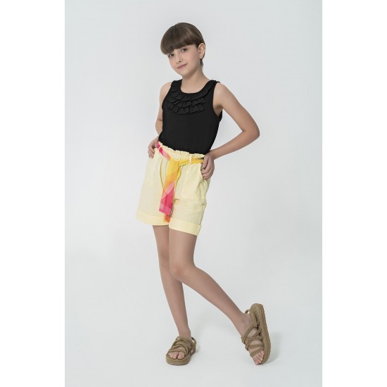 For You Kids Organic Belt Pocketed Double Leg Yellow Shorts