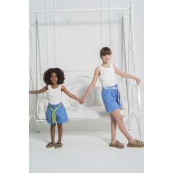 For You Kids Organic Belt Pocketed Double Leg Blue Shorts