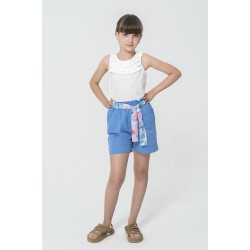 For You Kids Organic Belt Pocketed Double Leg Blue Shorts