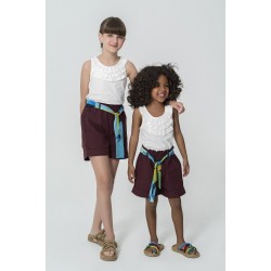 For You Kids Organic Belt Pocketed Double Leg Brown Shorts