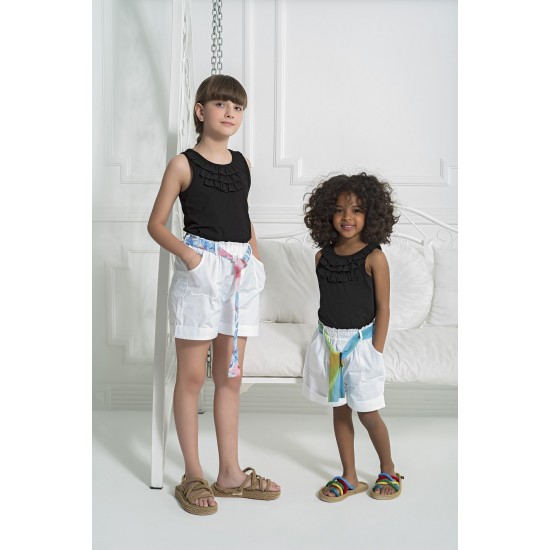 For You Kids Organic Belt Pocketed Double Leg White Shorts