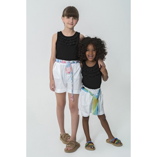 For You Kids Organic Belt Pocketed Double Leg White Shorts