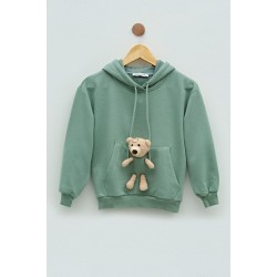 For You Kids Baby Girl Green Sweatshirt with Teddy Bear