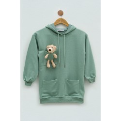 For You Kids Girl Green Sweatshirt Tunic With Teddy Bear