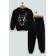 For You Kids Love Printed Black Hooded Sweatshirt Set