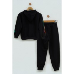 For You Kids Love Printed Black Hooded Sweatshirt Set