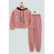 For You Kids Embossed Printed Pink Hoodie Sweatshirt Set