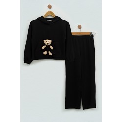 For You Kids Girl Teddy Bear Black Sweatshirt Set