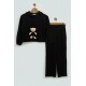 For You Kids Girl Teddy Bear Black Sweatshirt Set