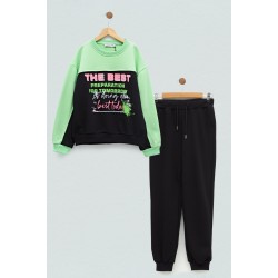 For You Kids Embossed Printed Garnish Black Sweatshirt Set