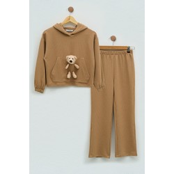 For You Kids Baby Girl Brown Sweatshirt Set With Teddy Bear