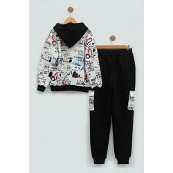 For You Kids Girl Patterned Cargo Pocket Tracksuit Set