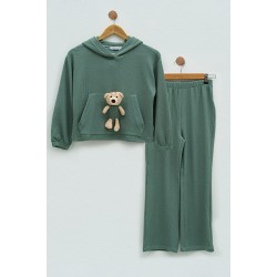 For You Kids Baby Girl Green Sweatshirt Set With Teddy Bears