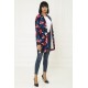 For You Moda Women's Floral Navy Blue Shawl Collar Jacket