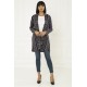 For You Fashion Women's Striped Navy Blue Shawl Collar Jacket