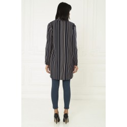 For You Fashion Women's Striped Navy Blue Shawl Collar Jacket