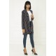 For You Fashion Women's Striped Navy Blue Shawl Collar Jacket