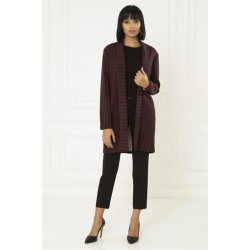 For You Fashion Women's Striped Claret Red Shawl Collar Jacket