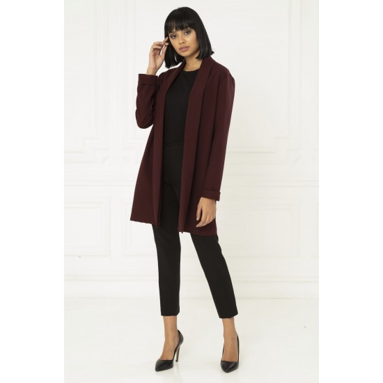 For You Fashion Women's Striped Claret Red Shawl Collar Jacket