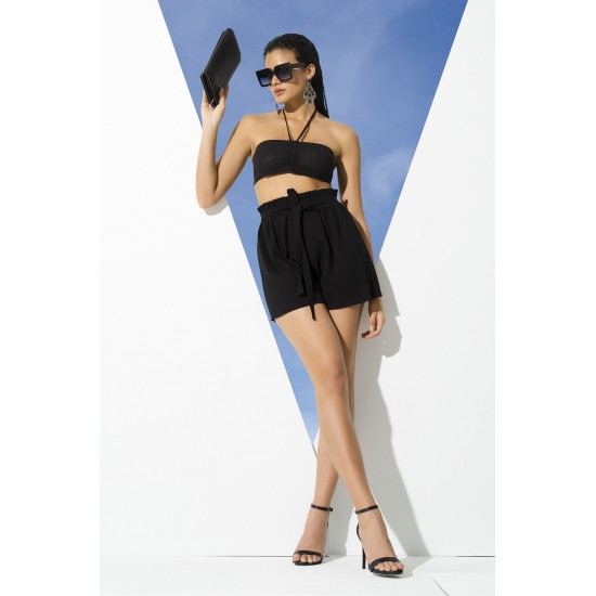 For You Woman 2-pack Organic Corded Black Bustier Shorts Set