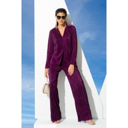 For You Woman 2 Pieces Pleated Shirt Pants Purple Suit